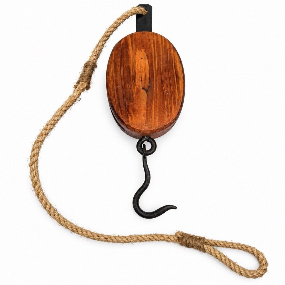 Hobby Lobby Rustic Wood Pulley Hook Jute Rope Farmhouse Wall Decor 27”